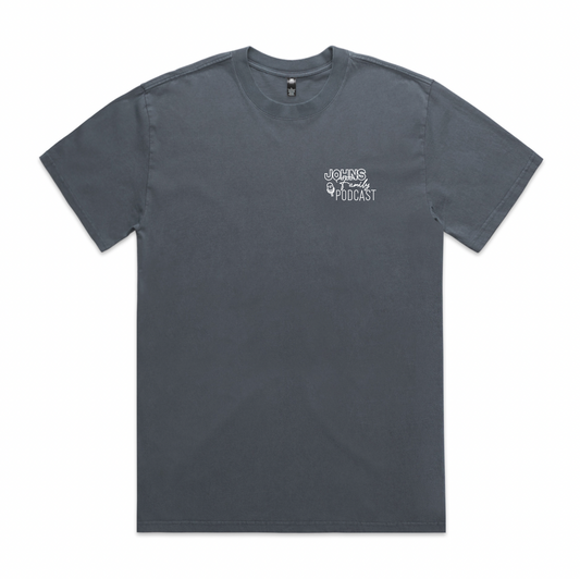 Faded Indigo Johns Family Podcast Logo Tee |